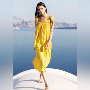 H&M Yellow Smocked Midi Dress